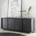 PIRALIA - Buffet 4 Portes Aspect Marbre Gris Anthracite