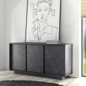 PIRALIA - Buffet 3 Portes Aspect Marbre Gris Anthracite