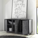 PIRALIA - Buffet 3 Portes Aspect Marbre Gris Anthracite