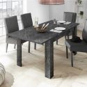 PIRALIA - Table Repas Extensible Aspect Marbre Gris Anthracite