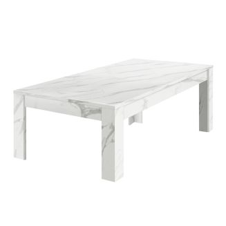 PIRALIA - Table Basse Rectangulaire Aspect Marbre Blanc