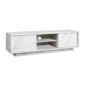 PIRALIA - Meuble TV 2 Portes Aspect Marbre Blanc