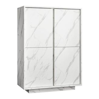 PIRALIA - Argentier 4 Portes Aspect Marbre Blanc