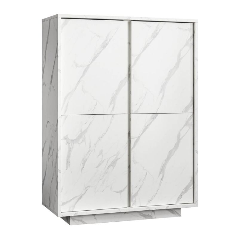 PIRALIA - Argentier 4 Portes Aspect Marbre Blanc