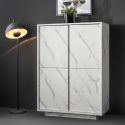 PIRALIA - Argentier 4 Portes Aspect Marbre Blanc