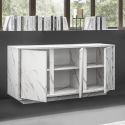 PIRALIA - Buffet 3 Portes Aspect Marbre Blanc