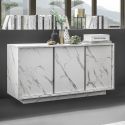 PIRALIA - Buffet 3 Portes Aspect Marbre Blanc