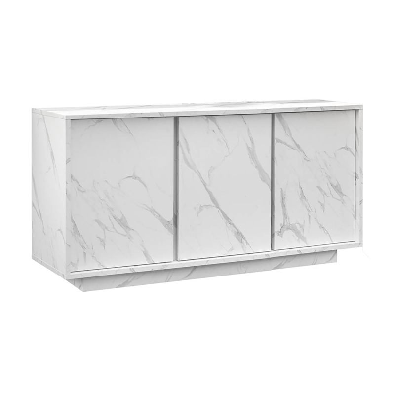 PIRALIA - Buffet 3 Portes Aspect Marbre Blanc