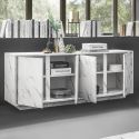 PIRALIA - Buffet 4 Portes Aspect Marbre Blanc