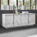 PIRALIA - Buffet 4 Portes Aspect Marbre Blanc