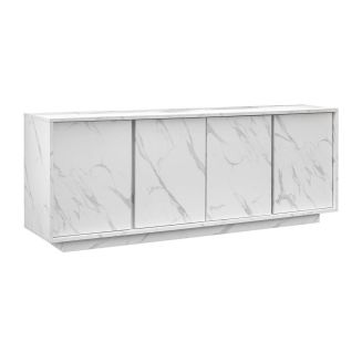 PIRALIA - Buffet 4 Portes Aspect Marbre Blanc