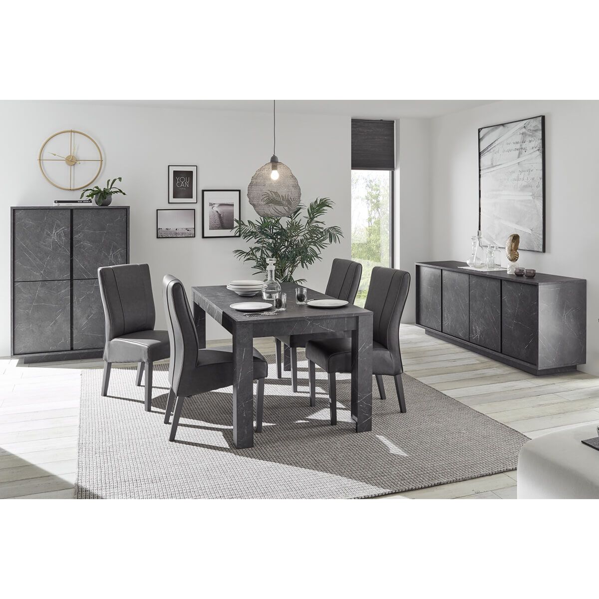 PIRALIA - Ensemble Séjour complet Aspect Marbre Gris Anthracite ...