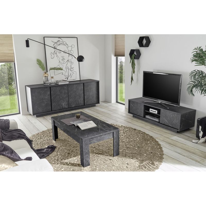 PIRALIA - Ensemble Salon complet Aspect Marbre Gris Anthracite