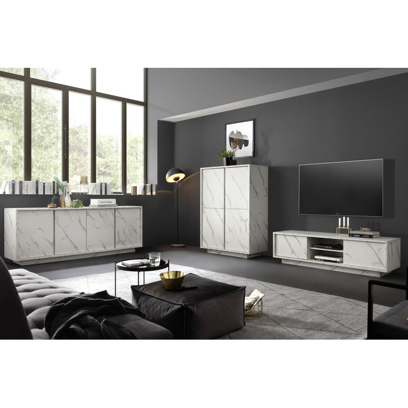 PIRALIA - Ensemble Salon Aspect Marbre Blanc