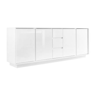 LYSIANE - Buffet 4 Portes 3 Tiroirs Finition Blanc Laqué Brillant Weiss