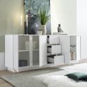 LYSIANE - Buffet 4 Portes 3 Tiroirs Finition Blanc Laqué Brillant Weiss