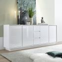 LYSIANE - Buffet 4 Portes 3 Tiroirs Finition Blanc Laqué Brillant Weiss