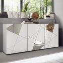 ORIANA - Buffet 3 Portes Finition Blanc Laqué Weiss avec Sérigraphies et Miroirs