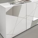 ORIANA - Buffet 3 Portes Finition Blanc Laqué Weiss avec Sérigraphies et Miroirs