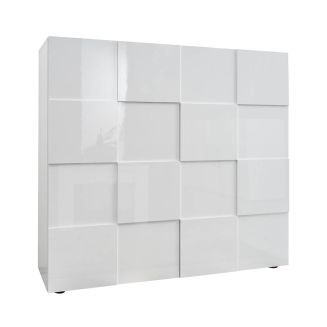 REBECCA - Meuble Rangement 2 Portes Blanc Laqué Weiss Relief Damiers