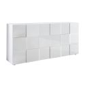 REBECCA - Buffet 3 Portes Finition Blanc Laqué Weiss Relief Damiers