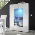 REBECCA - Vitrine 2 Portes Finition Blanc Laqué Weiss Relief Damiers et Leds