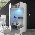 REBECCA - Vitrine 2 Portes Finition Blanc Laqué Weiss Relief Damiers et Leds