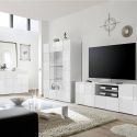 REBECCA - Ensemble Salon Meuble TV 181 cm Blanc Laqué Weiss Relief Damiers