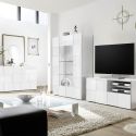 REBECCA - Ensemble Salon Meuble TV 121 cm Blanc Laqué Weiss Relief Damiers