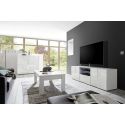 REBECCA - Ensemble Salon complet Meuble TV 181 cm Blanc Laqué Weiss Relief Damiers