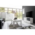 REBECCA - Ensemble Salon complet Meuble TV 121 cm Blanc Laqué Weiss Relief Damiers