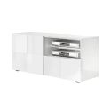 REBECCA - Ensemble Salon Meuble TV 121 cm Blanc Laqué Weiss Relief Damiers