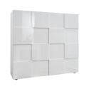 REBECCA - Ensemble Salon complet Meuble TV 181 cm Blanc Laqué Weiss Relief Damiers