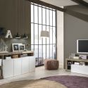 ARTURO - Ensemble Buffet 4P + Meubles TV Blanc Laqué Niches Aspect Bois Antik