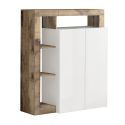 ARTURO - Ensemble Buffet 4P + Meubles TV et Bar Blanc Laqué Niches Aspect Bois Antik