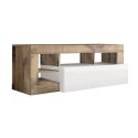 ARTURO - Ensemble Buffet 4P + Meubles TV et Bar Blanc Laqué Niches Aspect Bois Antik