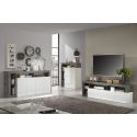 ARTURO - Ensemble Buffet 4P + Meubles TV et Bar Blanc Laqué Niches Aspect Oxyde