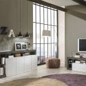 ARTURO - Ensemble Buffet 4P + Meubles TV Blanc Laqué Niches Aspect Oxyde