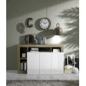 ARTURO - Buffet 3 Portes Blanc Laqué Encadrement Niches Aspect Bois Cadiz