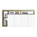 ARTURO - Séjour Complet Table + Buffet 4P Blanc Laqué Niches Aspect Bois Cadiz