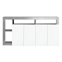 ARTURO - Séjour Complet Table + Buffet 4P Blanc Laqué Niches Aspect Cimento