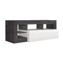 ARTURO - Ensemble Buffet 4P + Meubles TV et Bar Blanc Laqué Niches Aspect Oxyde