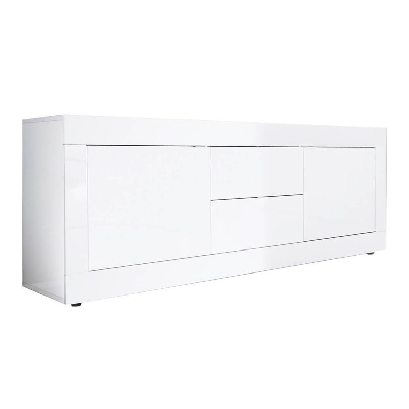 OTELLO - Buffet bas 2 Portes 2 Tiroirs Finition Blanc Laqué Weiss