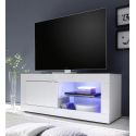 OTELLO - Meuble TV 1 Portes 2 Niches Finition Blanc Laqué Weiss avec Leds