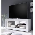 OTELLO - Meuble TV 1 Portes 2 Niches Finition Blanc Laqué Weiss avec Leds