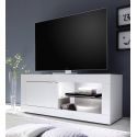 OTELLO - Meuble TV 1 Portes 2 Niches Finition Blanc Laqué Weiss avec Leds