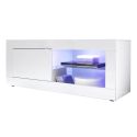 OTELLO - Meuble TV 1 Portes 2 Niches Finition Blanc Laqué Weiss avec Leds