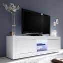 OTELLO - Meuble TV 2 Portes 2 Niches Finition Blanc Laqué Weiss avec Leds