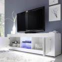 OTELLO - Meuble TV 2 Portes 2 Niches Finition Blanc Laqué Weiss avec Leds