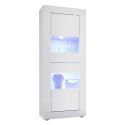 OTELLO - Ensemble Salon avec Vitrine 2 Portes Finition Blanc Laqué Weiss avec Leds